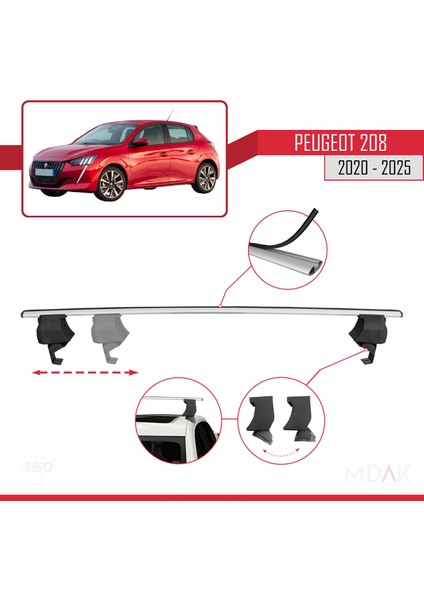 Peugeot 208 Iı (P21) 2020 ve Sonrası ile Uyumlu Ace-4 Ara Atkı Tavan Barı Gri 2 Adet modelleri