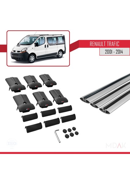 Renault Trafic 2 (X83) 2001-2014 Arası ile Uyumlu Fly Model Ara Atkı Tavan Barı Gri 3 Adet indirimleri