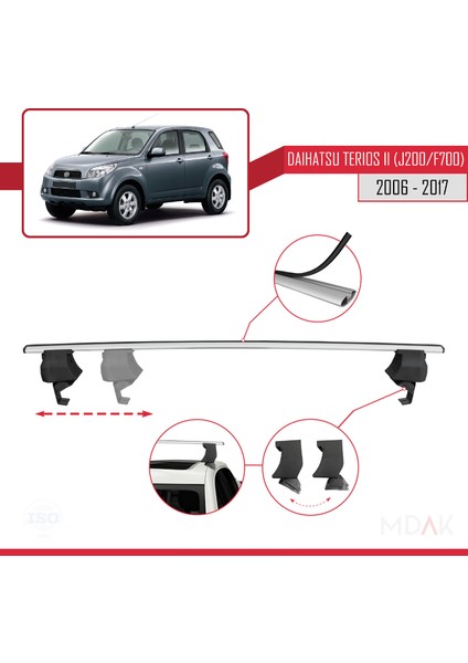 Daihatsu Terios 2 (J200/F700) 2006-2017 Arası ile Uyumlu Ace-4 Ara Atkı Tavan Barı Gri 2 Adet modelleri