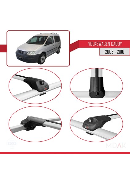 Volkswagen Caddy 3 (2k) 2003-2010 Arası ile Uyumlu Ace-1 Ara Atkı Tavan Barı Gri 2 Adet