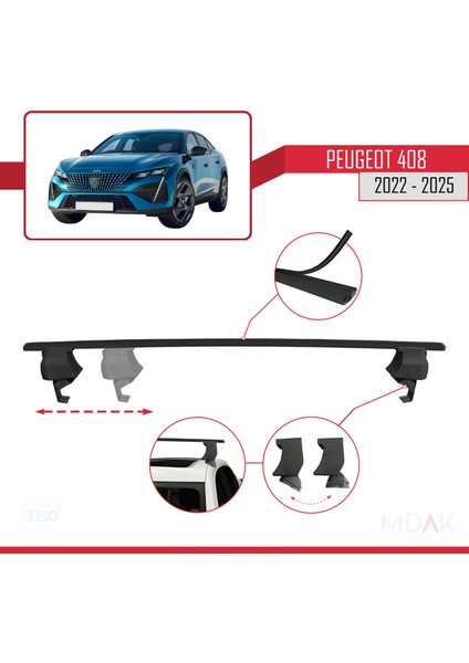 Peugeot 408 (P54) 2022 ve Sonrası ile Uyumlu Ace-4 Ara Atkı Tavan Barı Siyah 2 Adet modelleri
