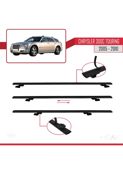 Chrysler 300C Touring 2005-2010 Arası ile Uyumlu Basıc Model Ara Atkı Tavan Barı Siyah 3 Adet indirimleri