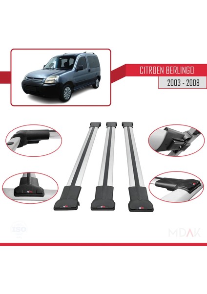 Citroen Berlingo (M59) 2003-2008 Arası ile Uyumlu Fly Model Ara Atkı Tavan Barı Gri 3 Adet fırsatları