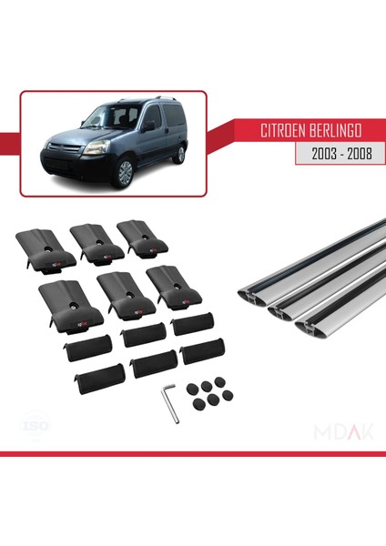 Citroen Berlingo (M59) 2003-2008 Arası ile Uyumlu Fly Model Ara Atkı Tavan Barı Gri 3 Adet indirimleri