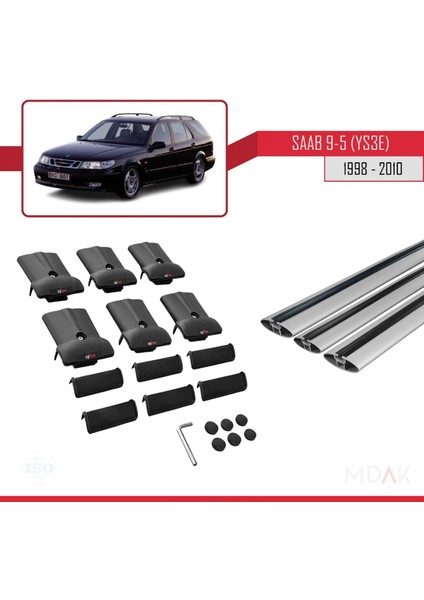 Saab 9-5 (YS3E) Sw 1998-2010 Arası ile Uyumlu Fly Model Ara Atkı Tavan Barı Gri 3 Adet indirimleri