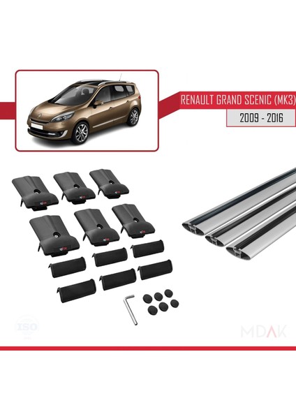 Renault Grand Scenic 3 2009-2016 Arası ile Uyumlu Fly Model Ara Atkı Tavan Barı Gri 3 Adet indirimleri
