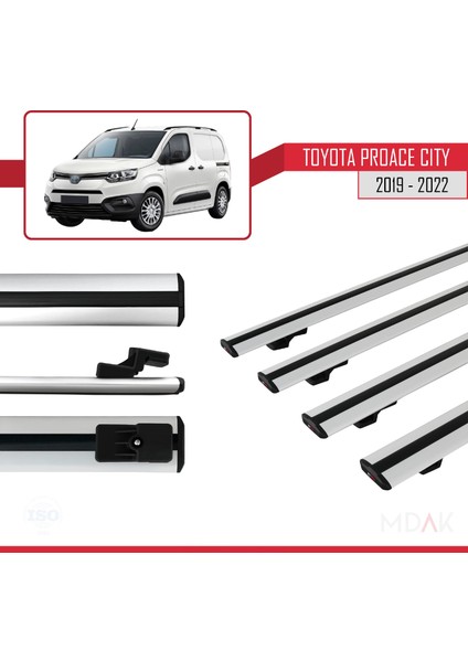 Toyota Proace City 2019-2022 Arası ile Uyumlu Basıc Model Ara Atkı Tavan Barı Gri 4 Adet modelleri