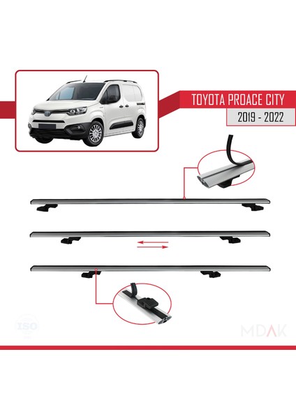 Toyota Proace City 2019-2022 Arası ile Uyumlu Basıc Model Ara Atkı Tavan Barı Gri 4 Adet fırsatları