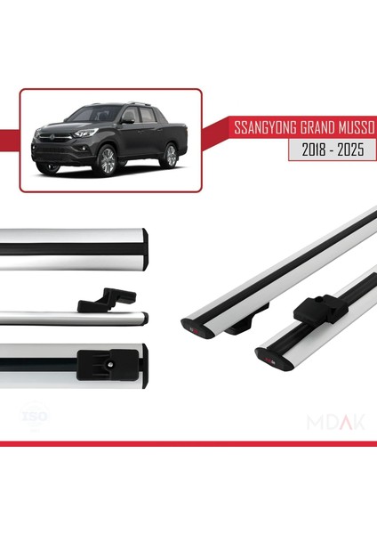 Ssangyong Grand Musso 2018 ve Sonrası ile Uyumlu Basıc Model Ara Atkı Tavan Barı Gri 2 Adet modelleri