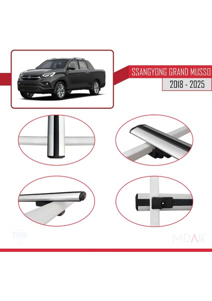 Ssangyong Grand Musso 2018 ve Sonrası ile Uyumlu Basıc Model Ara Atkı Tavan Barı Gri 2 Adet fırsatları