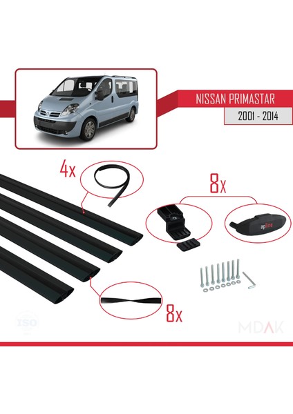Nissan Primastar 2001-2014 Arası ile Uyumlu Basıc Model Ara Atkı Tavan Barı Siyah 4 Adet indirimleri