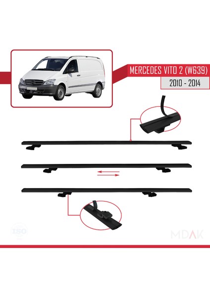 Mercedes Vito 2 (W639) Post-Facelift 2010-2014 Arası ile Uyumlu Basıc Model Ara Atkı Tavan Barı Siyah 4 Adet fırsatları