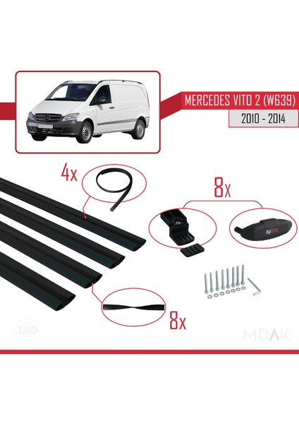 Mercedes Vito 2 (W639) Post-Facelift 2010-2014 Arası ile Uyumlu Basıc Model Ara Atkı Tavan Barı Siyah 4 Adet indirimleri