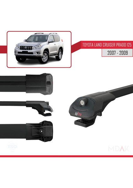 Toyota Land Cruiser Prado (J125) 2007-2009 Arası ile Uyumlu Ace-1 Ara Atkı Tavan Barı Siyah 3 Adet modelleri