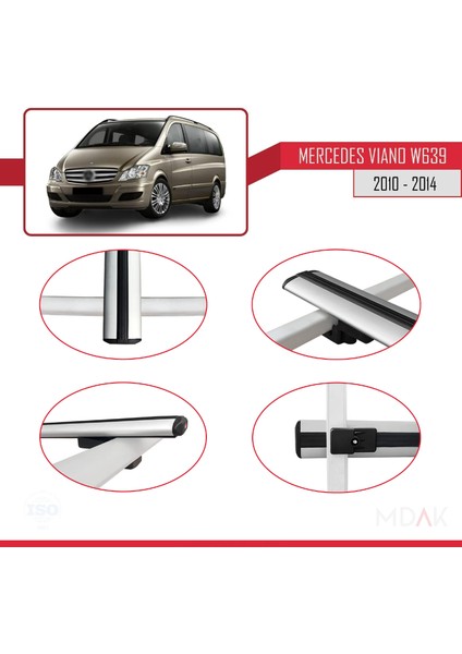 Mercedes Viano 2 (W639) Post-Facelift 2010-2014 Arası ile Uyumlu Basıc Model Ara Atkı Tavan Barı Gri 3 Adet fırsatları