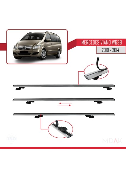 Mercedes Viano 2 (W639) Post-Facelift 2010-2014 Arası ile Uyumlu Basıc Model Ara Atkı Tavan Barı Gri 3 Adet indirimleri