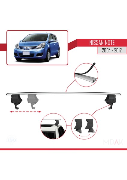 Nissan Note (E11) 2004-2012 Arası ile Uyumlu Ace-4 Ara Atkı Tavan Barı Gri 2 Adet modelleri