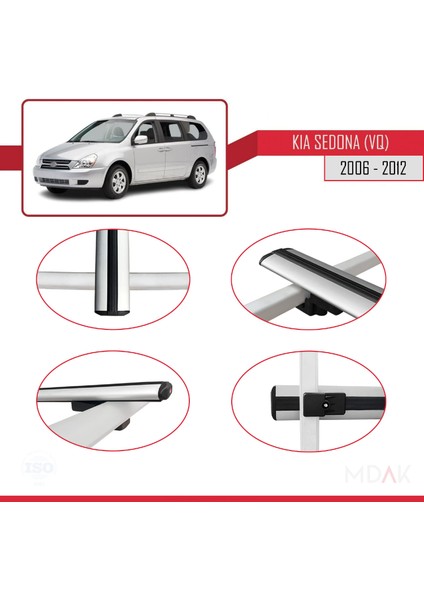 Kia Sedona 2 (Vq) 2006-2012 Arası ile Uyumlu Basıc Model Ara Atkı Tavan Barı Gri 3 Adet