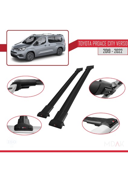 Toyota Proace City Verso 2019-2022 Arası ile Uyumlu Fly Model Ara Atkı Tavan Barı Siyah 2 Adet modelleri