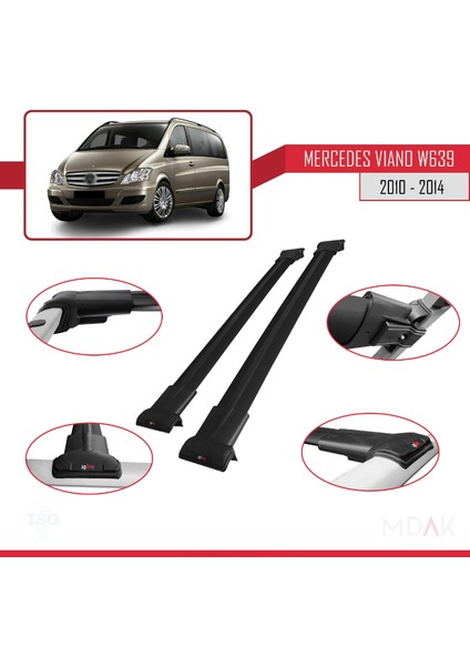 Mercedes Viano 2 (W639) Post-Facelift 2010-2014 Arası ile Uyumlu Fly Model Ara Atkı Tavan Barı Siyah 2 Adet modelleri