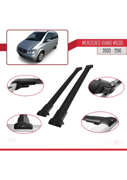Mercedes Viano 2 (W639) Pre-Facelift 2003-2010 Arası ile Uyumlu Fly Model Ara Atkı Tavan Barı Siyah 2 Adet modelleri