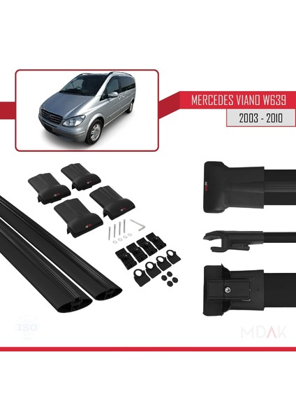 Mercedes Viano 2 (W639) Pre-Facelift 2003-2010 Arası ile Uyumlu Fly Model Ara Atkı Tavan Barı Siyah 2 Adet indirimleri