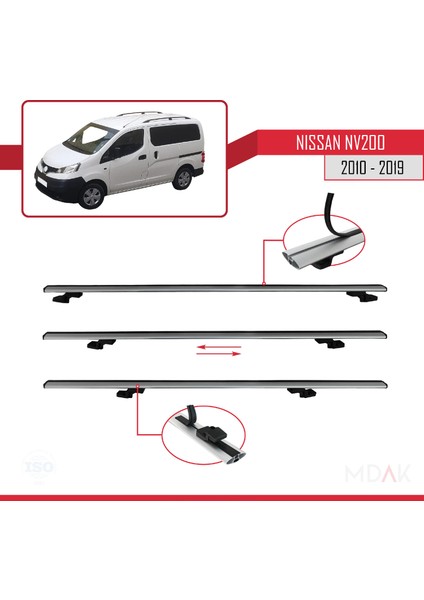 Nissan NV200 (M20) 2010-2019 Arası ile Uyumlu Basıc Model Ara Atkı Tavan Barı Gri 2 Adet indirimleri