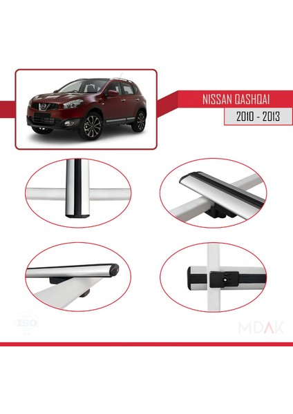 Nissan Qashqai (J10) Post-Facelift 2010-2013 Arası ile Uyumlu Basıc Model Ara Atkı Tavan Barı Gri 3 Adet fırsatları
