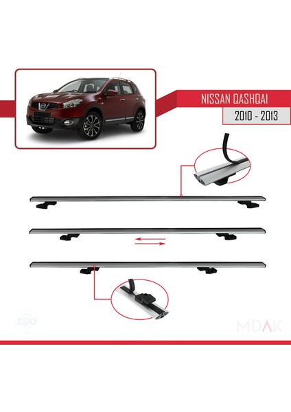 Nissan Qashqai (J10) Post-Facelift 2010-2013 Arası ile Uyumlu Basıc Model Ara Atkı Tavan Barı Gri 3 Adet indirimleri