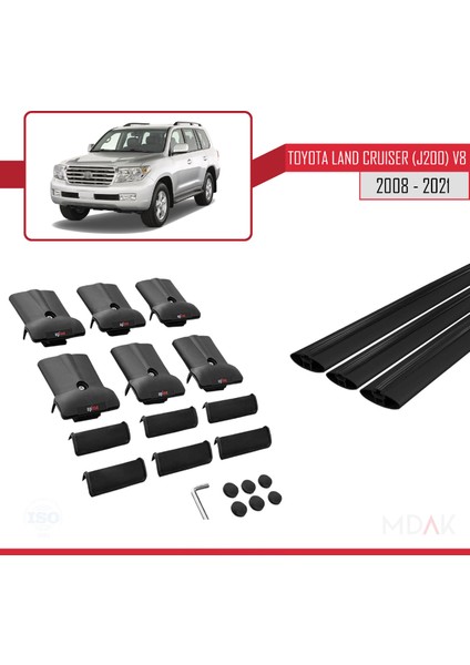 Toyota Land Cruiser V8 (J200) 2008-2021 Arası ile Uyumlu Fly Model Ara Atkı Tavan Barı Siyah 3 Adet