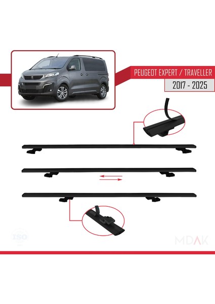 Peugeot Expert 3 Traveller 2017 ve Sonrası ile Uyumlu Basıc Model Ara Atkı Tavan Barı Siyah 2 Adet indirimleri