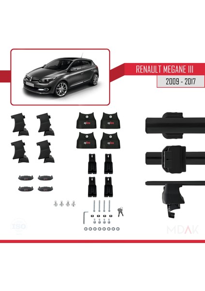 Renault Megane 3 2009-2017 Arası ile Uyumlu Ace-4 Ara Atkı Tavan Barı Siyah 2 Adet indirimleri