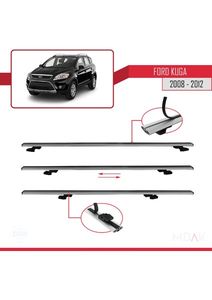Ford Kuga (C394) 2008-2012 Arası ile Uyumlu Basıc Model Ara Atkı Tavan Barı Gri 2 Adet indirimleri
