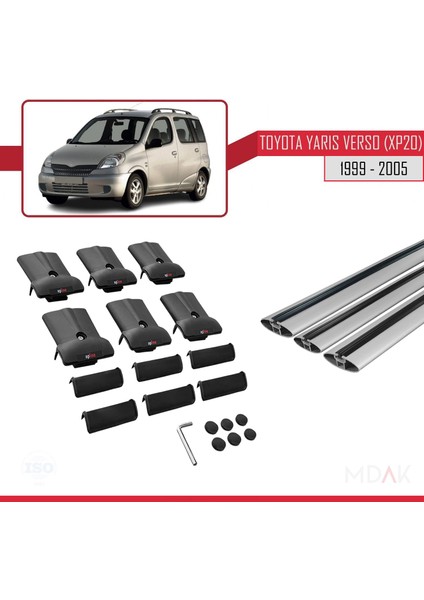Toyota Yaris Verso (XP20) 1999-2005 Arası ile Uyumlu Fly Model Ara Atkı Tavan Barı Gri 3 Adet indirimleri