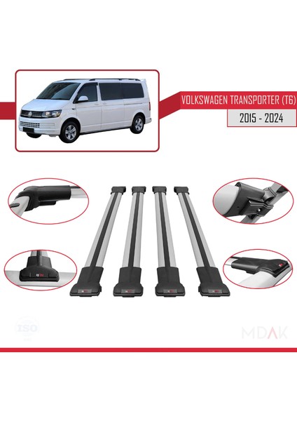 Volkswagen T6 Transporter 2015-2024 Arası ile Uyumlu Fly Model Ara Atkı Tavan Barı Gri 4 Adet fırsatları