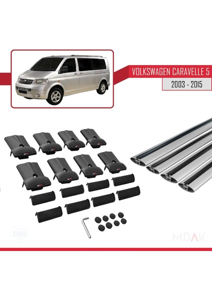 Volkswagen T5 Caravelle 2003-2015 Arası ile Uyumlu Fly Model Ara Atkı Tavan Barı Gri 4 Adet indirimleri