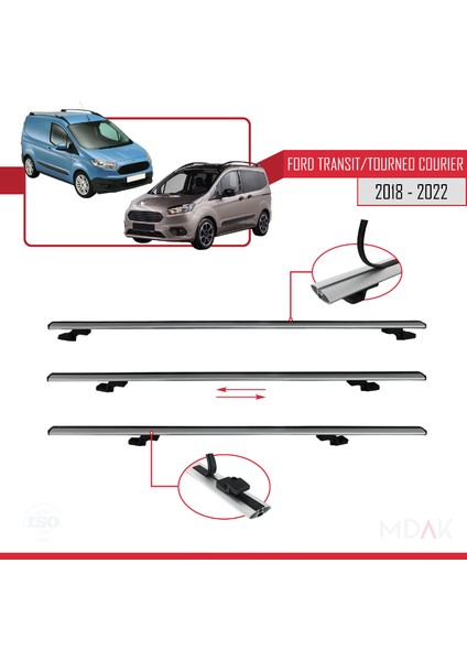 Ford Transit/tourneo Courier Post-Facelift 2018-2022 Arası ile Uyumlu Basıc Model Ara Atkı Tavan Barı Gri 3 Adet indirimleri
