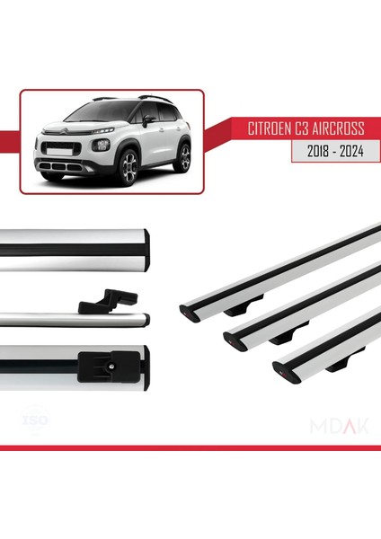 Citroen C3 Aircross (A88) 2018-2024 Arası ile Uyumlu Basıc Model Ara Atkı Tavan Barı Gri 3 Adet modelleri