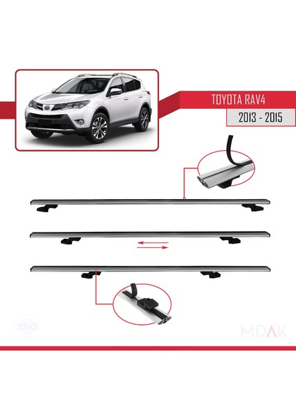 Toyota Rav4 Iv (XA40) Pre-Facelift 2013-2015 Arası ile Uyumlu Basıc Model Ara Atkı Tavan Barı Gri 2 Adet indirimleri