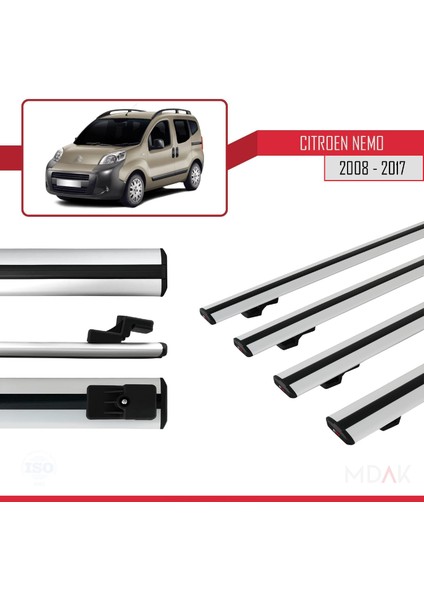 Citroen Nemo 3 (225) 2008-2017 Arası ile Uyumlu Basıc Model Ara Atkı Tavan Barı Gri 4 Adet modelleri