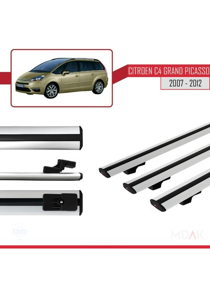 Citroen Grand C4 Picasso 2007-2012 Arası ile Uyumlu Basıc Model Ara Atkı Tavan Barı Gri 3 Adet modelleri