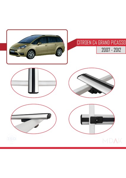 Citroen Grand C4 Picasso 2007-2012 Arası ile Uyumlu Basıc Model Ara Atkı Tavan Barı Gri 3 Adet fırsatları