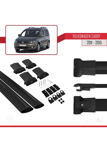 Volkswagen Caddy 3 (2k) 2011-2015 Arası ile Uyumlu Fly Model Ara Atkı Tavan Barı Siyah 2 Adet indirimleri