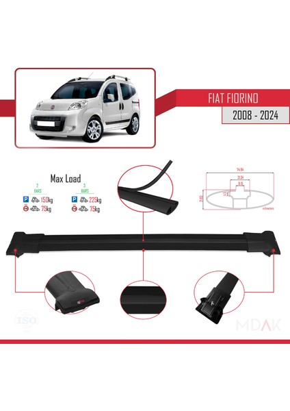 Fiat Fiorino 3 2008 ve Sonrası ile Uyumlu Fly Model Ara Atkı Tavan Barı Siyah 2 Adet
