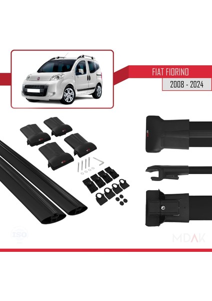 Fiat Fiorino 3 2008 ve Sonrası ile Uyumlu Fly Model Ara Atkı Tavan Barı Siyah 2 Adet