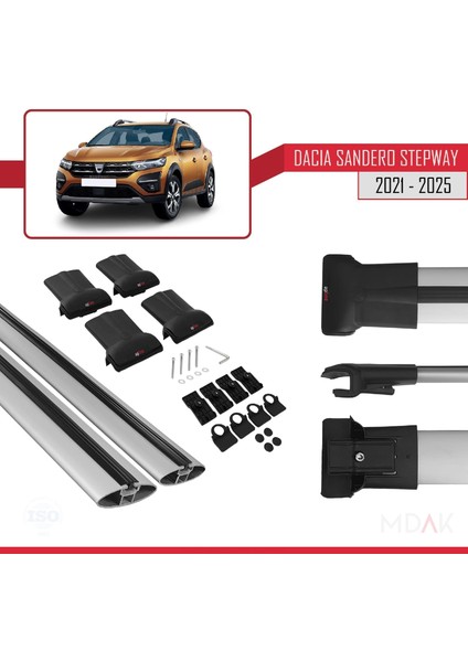 Dacia Sandero Stepway 3 2021 ve Sonrası ile Uyumlu Fly Model Ara Atkı Tavan Barı Gri 2 Adet indirimleri