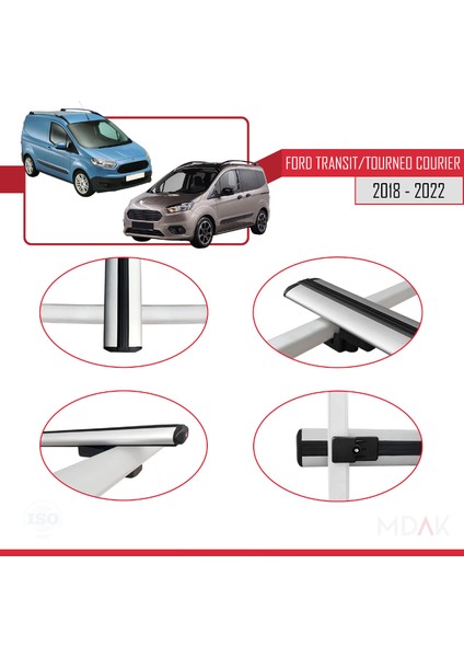 Ford Transit/tourneo Courier Post-Facelift 2018-2022 Arası ile Uyumlu Basıc Model Ara Atkı Tavan Barı Gri 2 Adet fırsatları