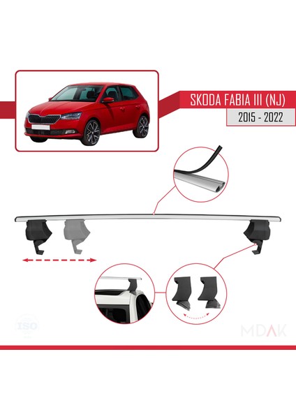 Skoda Fabia 3 (Nj) 2015-2022 Arası ile Uyumlu Ace-4 Ara Atkı Tavan Barı Gri 2 Adet modelleri