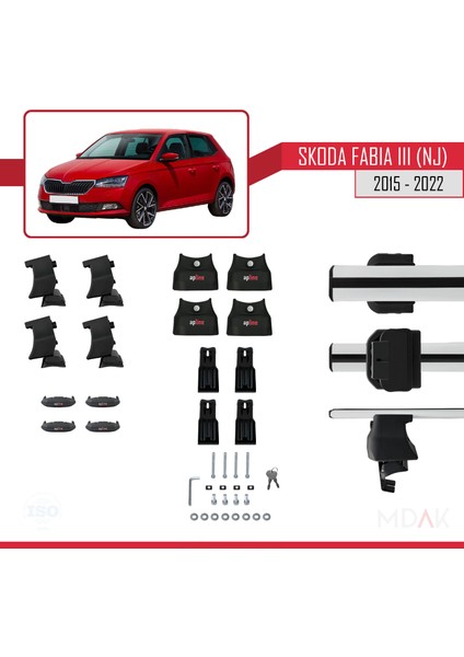 Skoda Fabia 3 (Nj) 2015-2022 Arası ile Uyumlu Ace-4 Ara Atkı Tavan Barı Gri 2 Adet indirimleri