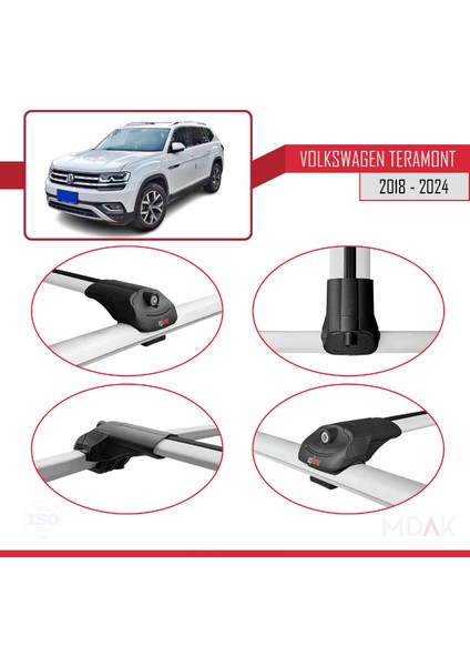 Volkswagen Teramont (Ca1) 2018-2024 Arası ile Uyumlu Ace-1 Ara Atkı Tavan Barı Gri 3 Adet fırsatları